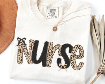 Comfort Colors Leopard Nurse Shirt, Nurse Coquette T-Shirt, RN Tee, Nursing School Shirt, Registered Nurse Shirt, Preppy Nurse Gift