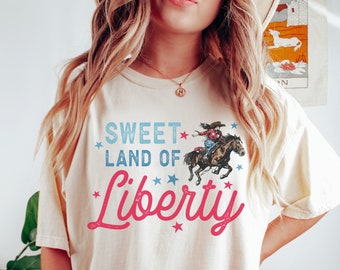 Western 4th of July Tshirt, American Comfort Colors Cowboy Shirt, Retro Americana Tee, Retro Cowgirl T-shirt, Vintage Cowgirl Shirt for Her