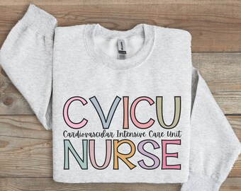 Sudadera de enfermera CVICU, cuello redondo de enfermera de UCI cardiovascular, regalo de enfermera de CVICU, regalo de agradecimiento a la enfermera, camisa de unidad de cuidados intensivos cardiovasculares