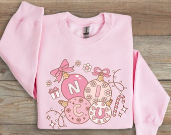 Sudadera de enfermera NICU, suéter de enfermera de UCI neonatal, regalo de enfermera de NICU de Navidad rosa, regalo de agradecimiento de enfermera de Navidad, unidad de cuidados intensivos neonatales