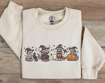 Raccoon Sweatshirt for Halloween, Retro Raccoon Crewneck, Halloween Raccoon Shirt, Funny Witch Sweatshirt, Cute Spooky Season Pullover
