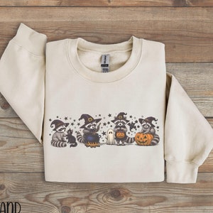 Raccoon Sweatshirt for Halloween, Retro Raccoon Crewneck, Halloween Raccoon Shirt, Funny Witch Sweatshirt, Cute Spooky Season Pullover