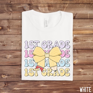 Retro First Grade Teacher Shirt, Coquette 1st Grade Teacher Tee, First Day of School Matching TShirt, New Teacher Gift, Back to School Tee