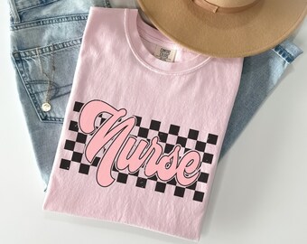 Retro Nurse Comfort Colors® Shirt Gift for Nurse Checkered Nurse TShirt RN Shirt for Registered Nurse Shirt for New Nurse Graduation Gift