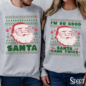 Funny Matching Couples Ugly Christmas Sweater Santa Came Twice Funny ...