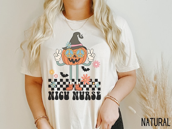 NICU Nurse Halloween Shirt, Neonatal Icu Unit RN Tech Tshirt, Halloween Nursing Hospital Party T-Shirt, Retro Spooky Fall NICU Nurse Gift