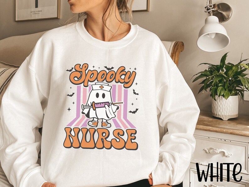 Halloween Nurse Sweatshirt, Spooky Nurse Sweatshirt, Nurse Halloween Gifts, Halloween Party Shirt, Nurse Halloween T-shirt,Registered Nurse image 1