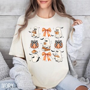 Comfort Colors® Bookish Halloween Teacher TShirt, Ghost Reading Books Shirt, Teacher Librarian Halloween Gift, Halloween Book Lover Shirt image 4
