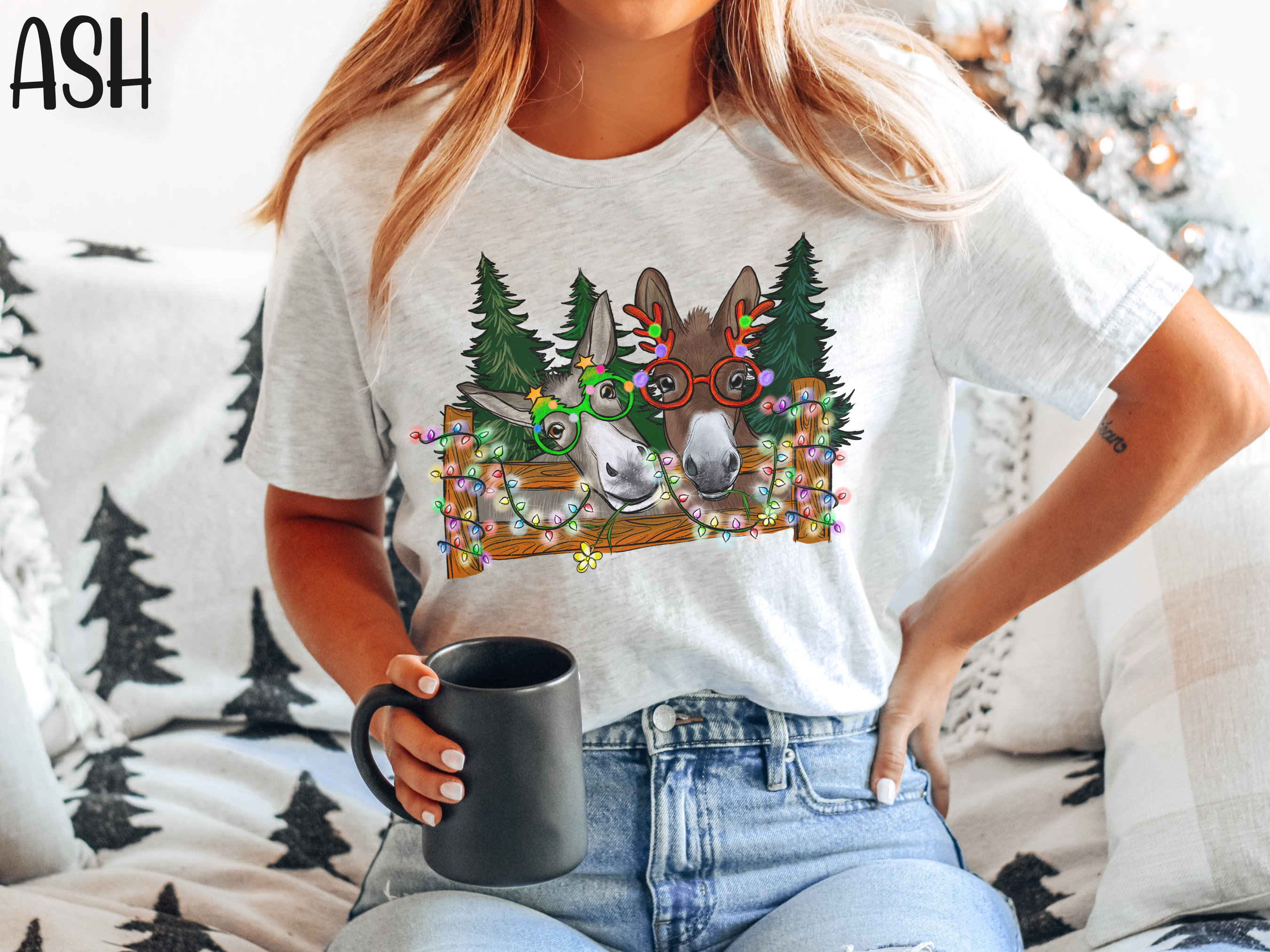 Christmas Donkey Shirt Christmas Lights Shirt Donkey Lover Etsy