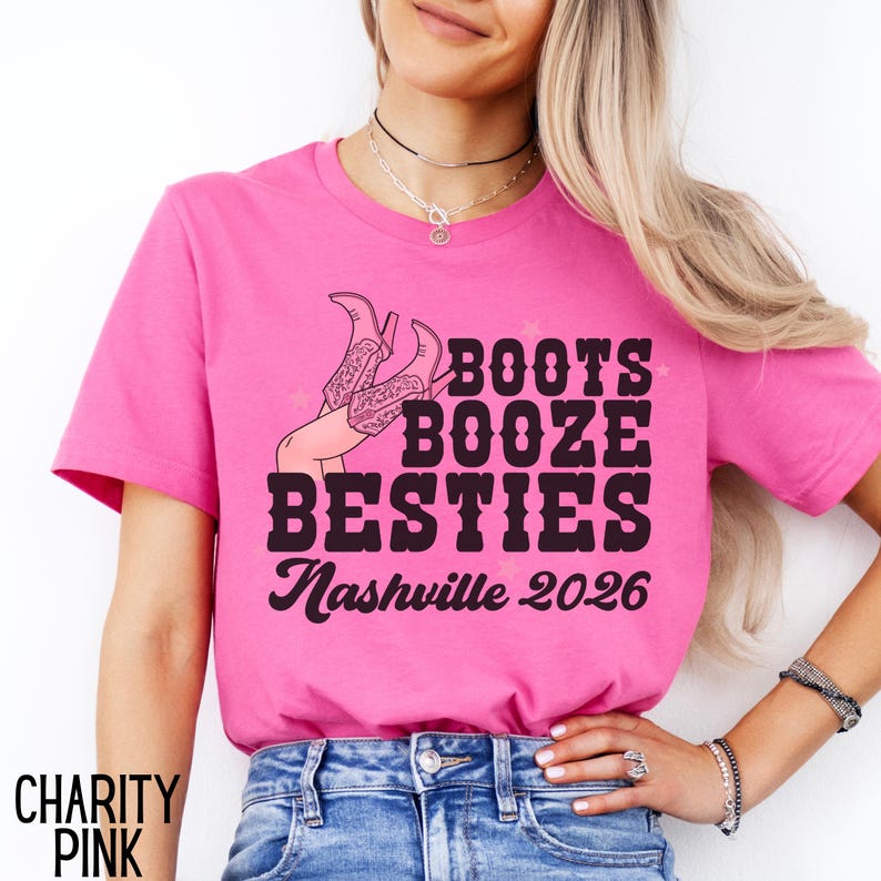 Camiseta de viaje de chicas a Nashville, camiseta de Nashville, camiseta de Boots, Booze and Besties, camiseta personalizada de Besties, camiseta de despedida de soltera, camiseta de viaje a Nashville imagen 3