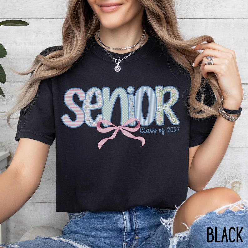 Senior 2027 Comfort Colors T-Shirt: Floral Preppy Bow Design image 6
