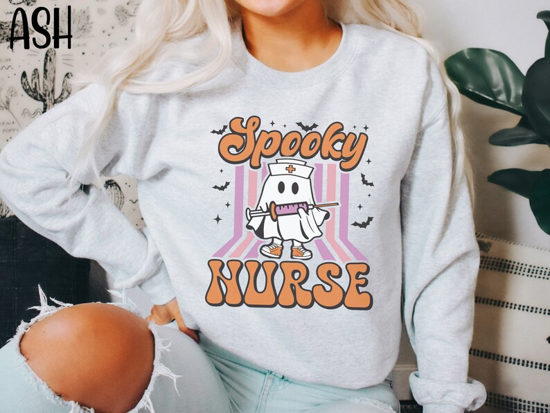 Halloween Nurse Sweatshirt, Spooky Nurse Sweatshirt, Nurse Halloween Gifts, Halloween Party Shirt, Nurse Halloween T-shirt,Registered Nurse image 7