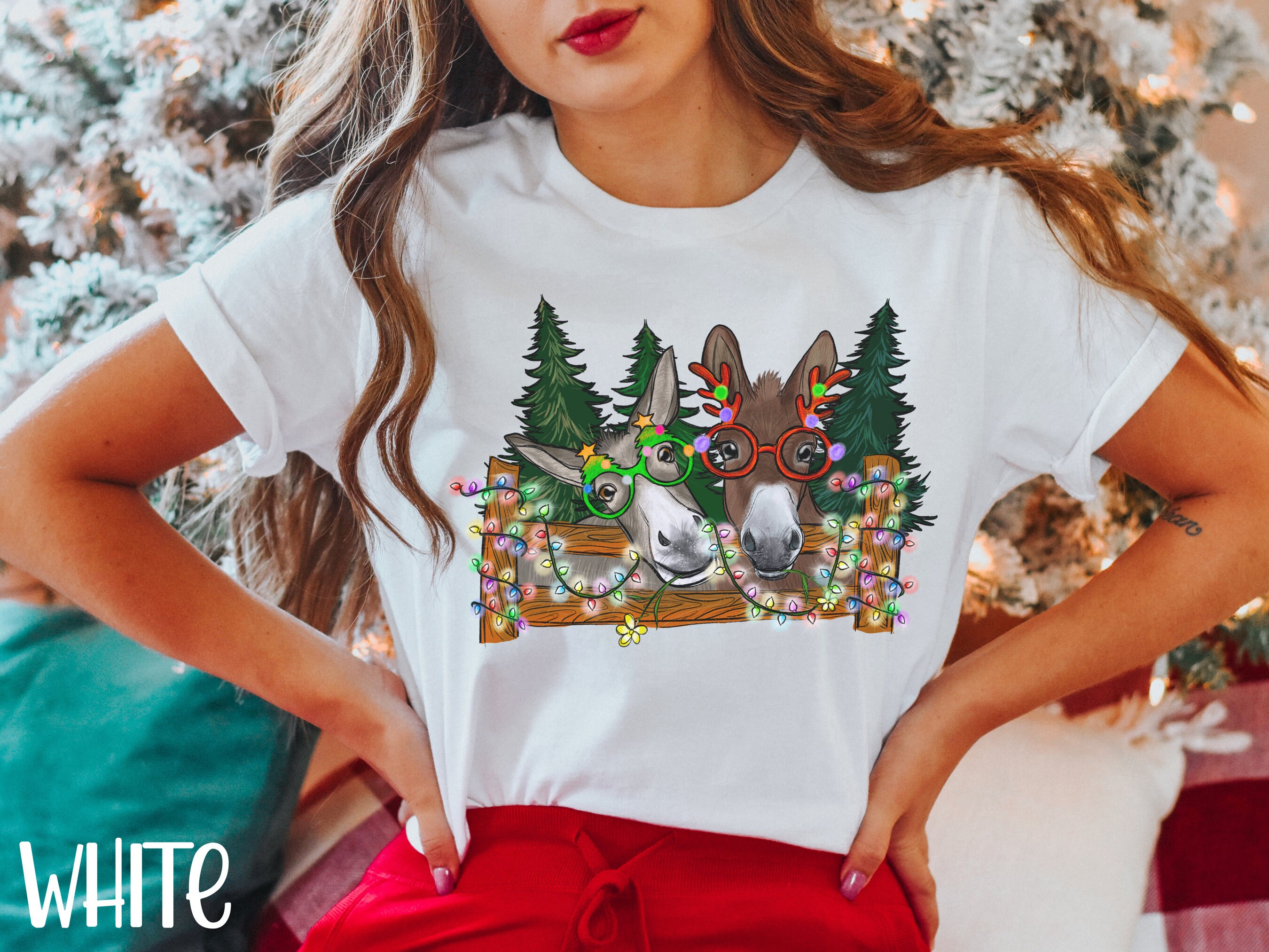 Christmas Donkey Shirt Christmas Lights Shirt Donkey Lover Etsy