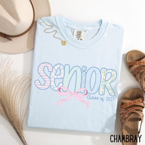 Senior 2027 Comfort Colors T-Shirt: Floral Preppy Bow Design image 4