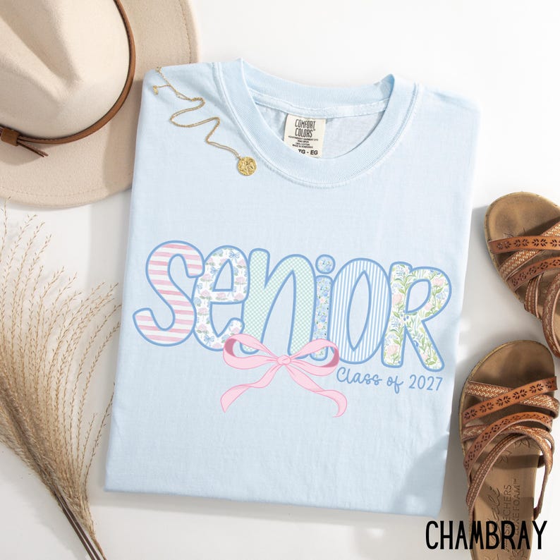 Senior 2027 Comfort Colors T-Shirt: Floral Preppy Bow Design image 4