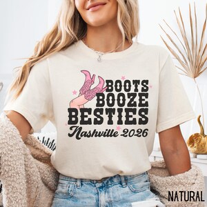 Camiseta de viaje de chicas a Nashville, camiseta de Nashville, camiseta de Boots, Booze and Besties, camiseta personalizada de Besties, camiseta de despedida de soltera, camiseta de viaje a Nashville imagen 6