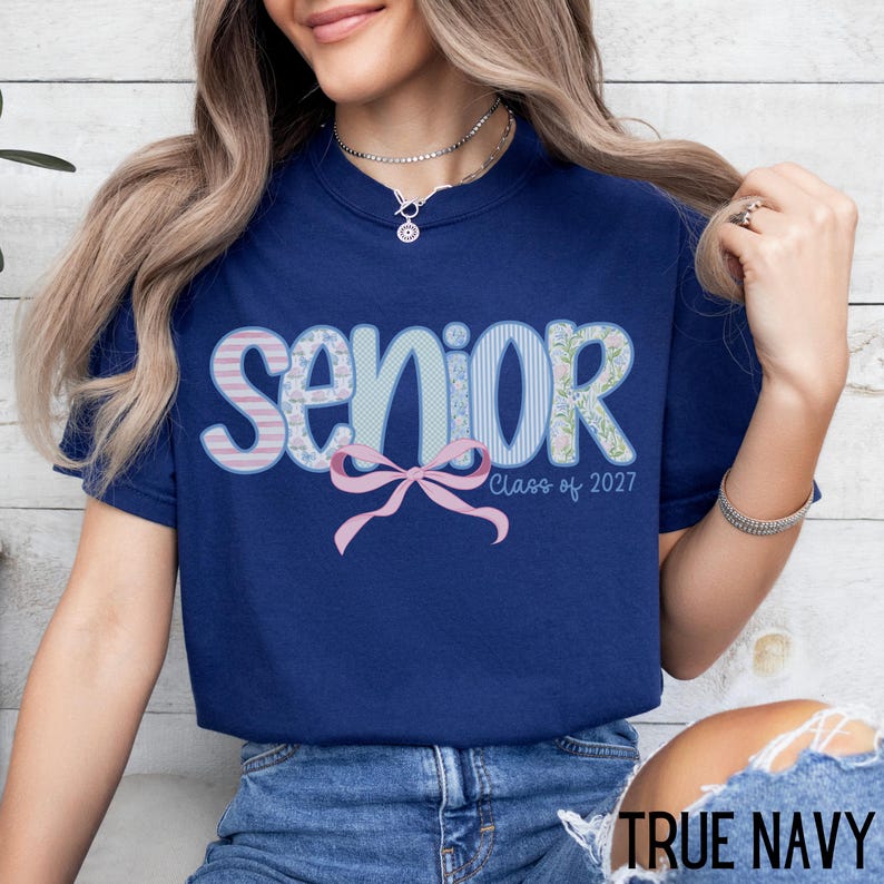 Senior 2027 Comfort Colors T-Shirt: Floral Preppy Bow Design image 3