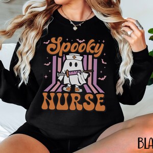 Halloween Nurse Sweatshirt, Spooky Nurse Sweatshirt, Nurse Halloween Gifts, Halloween Party Shirt, Nurse Halloween T-shirt,Registered Nurse image 4