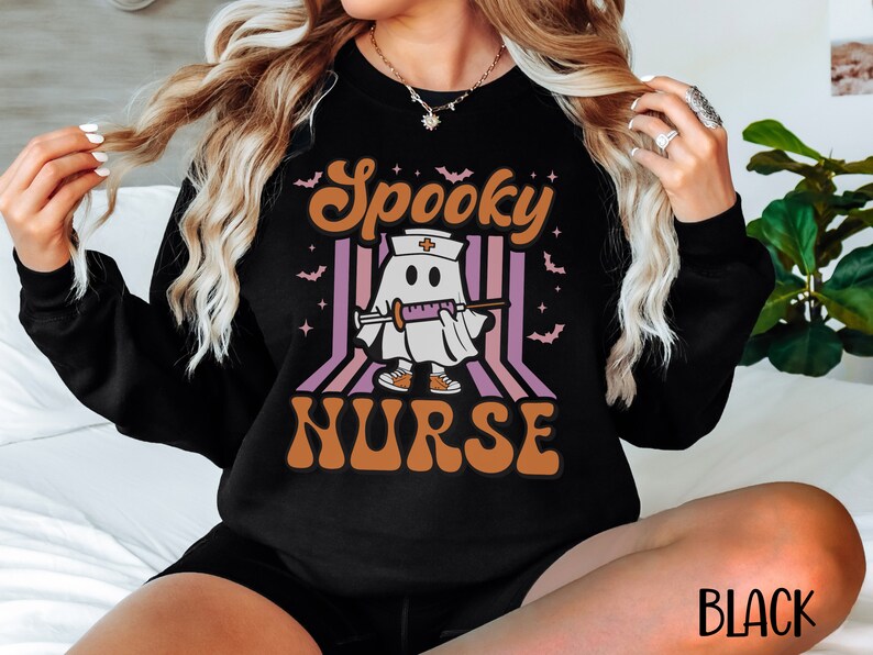 Halloween Nurse Sweatshirt, Spooky Nurse Sweatshirt, Nurse Halloween Gifts, Halloween Party Shirt, Nurse Halloween T-shirt,Registered Nurse image 4