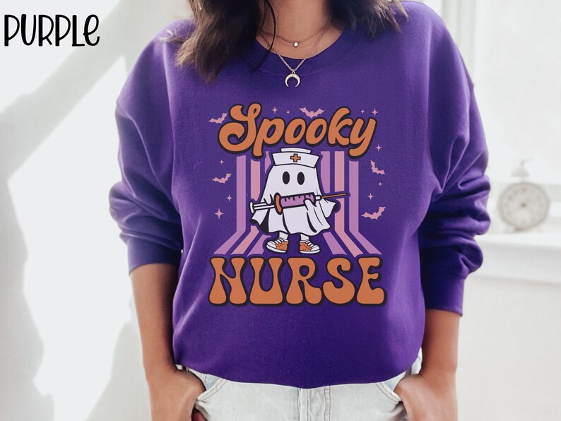 Halloween Nurse Sweatshirt, Spooky Nurse Sweatshirt, Nurse Halloween Gifts, Halloween Party Shirt, Nurse Halloween T-shirt,Registered Nurse image 6