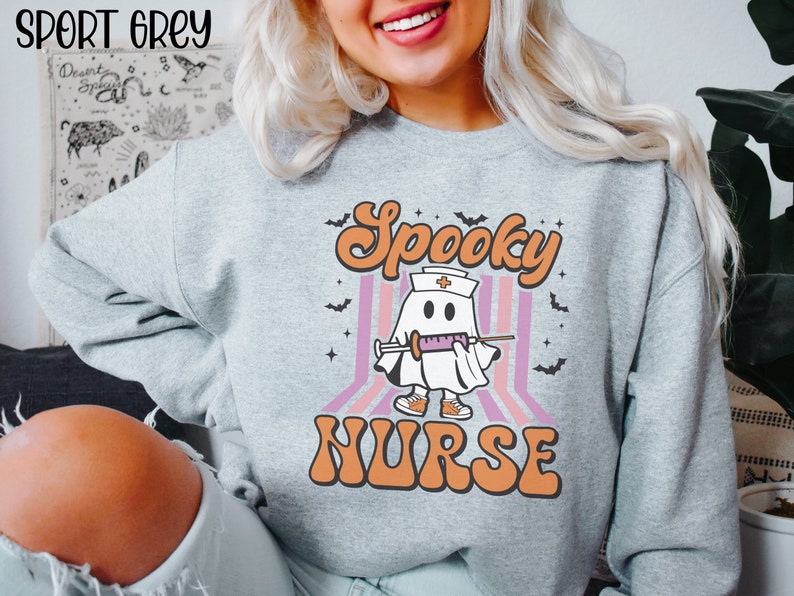 Halloween Nurse Sweatshirt, Spooky Nurse Sweatshirt, Nurse Halloween Gifts, Halloween Party Shirt, Nurse Halloween T-shirt,Registered Nurse image 8