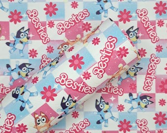 Blue Dog Besties Cartoon Themed Faux Leather Sheet