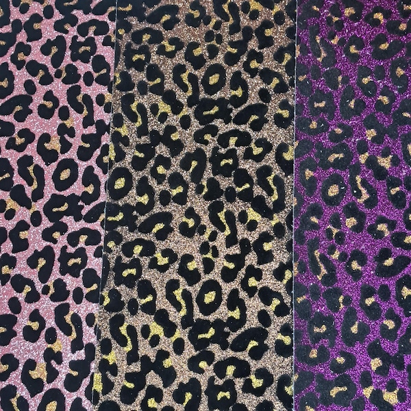 Glitter Velvet Leopard Cheetah Print Faux Leather Sheet