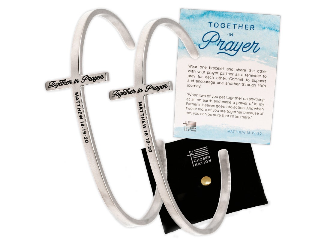 Prayer Partner Bracelet Set Stainless Steel Cross Cuff Bracelets Christian Gift Set Etsy