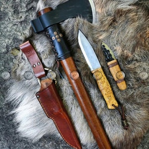 Free Knives with Camping Axe Forest Hunting Survival Axe Best Happy New Year Gift Couple Gift Camping Kit Handmade Axe Anniversary Gift Idea