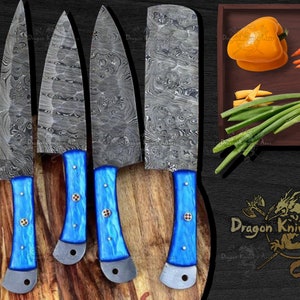 Ocean Blue Personalized Razor Sharp Chef Knife Set Kitchen Knives Set Sheath Included Special Handmade New year Gift for Her him, Mother Dad