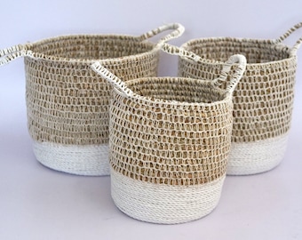 Handmade Mendong Crochet Raffia Nested Basket Set