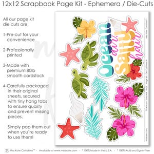 Capture special moments with the Ocean Air, Salty Hair layout — Salty Hair Scrapbook, creative accents for scrapbook storytelling, handmade elements for DIY photo albums, Beach Scrapbook, Starfish Stickers, Ocean Page Kit, pastel paper embellishments and photo mats, Coastal Scrapbook, coordinated background patterns and journaling spots, Photo Page Kit, seasonal scrapbook page kits and die cuts, Scrapbooking Kit, 12x12 Scrapbook Kit, Vacation Scrapbook
