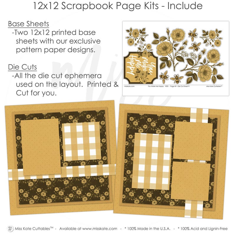 You Make Me Happy - 12x12 Scrapbook Page Kit – Gingham Layout, Bee ...