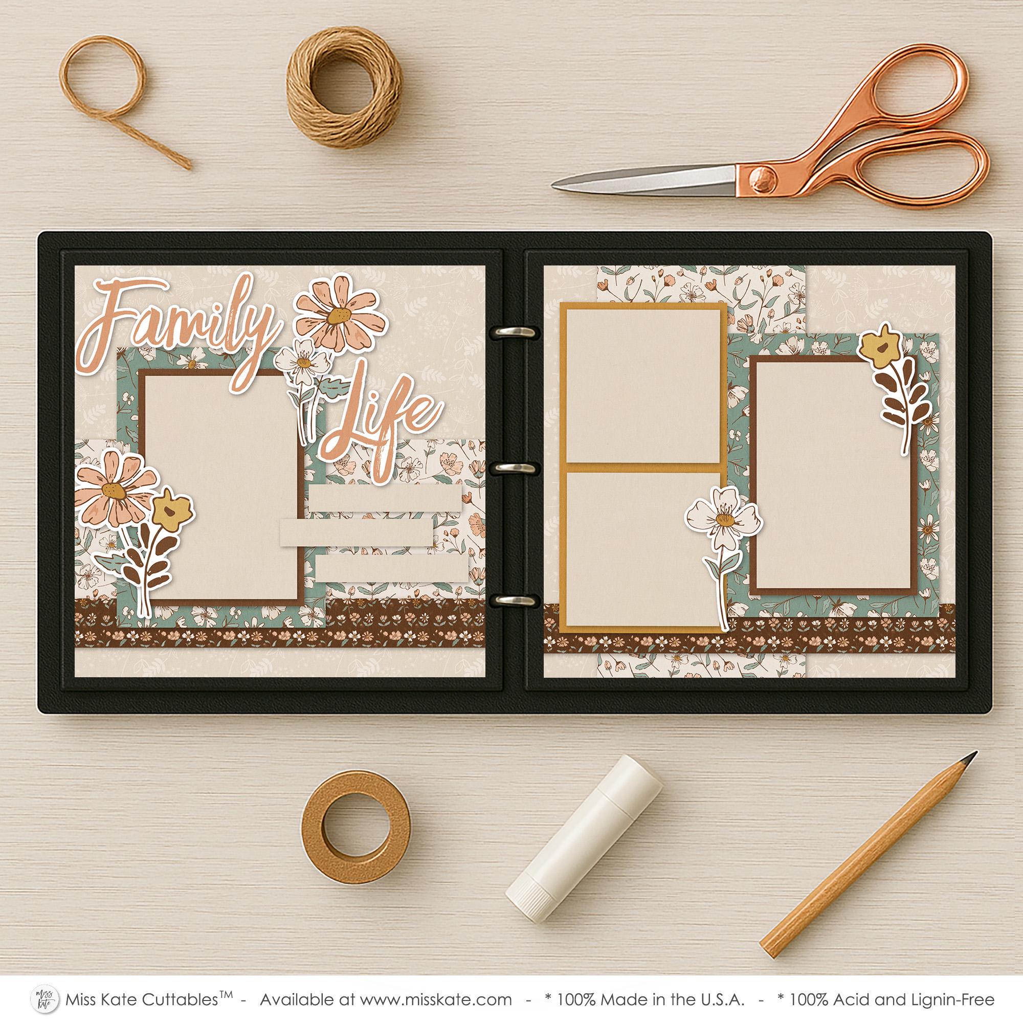 Family Life - 12x12 Scrapbook Page Kit – Floral Scrapbook, Heritage ...