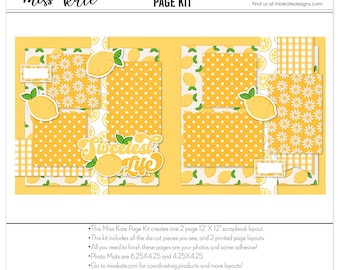 Sweetest Life - 12x12 Scrapbook Page Kit for Summer Photos Lemon Layout DIY Scrapbook Pages Premade Scrapbook Kit