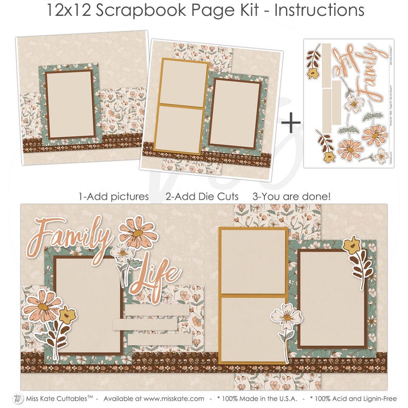 Family Life - 12x12 Scrapbook Page Kit – Floral Scrapbook, Heritage ...