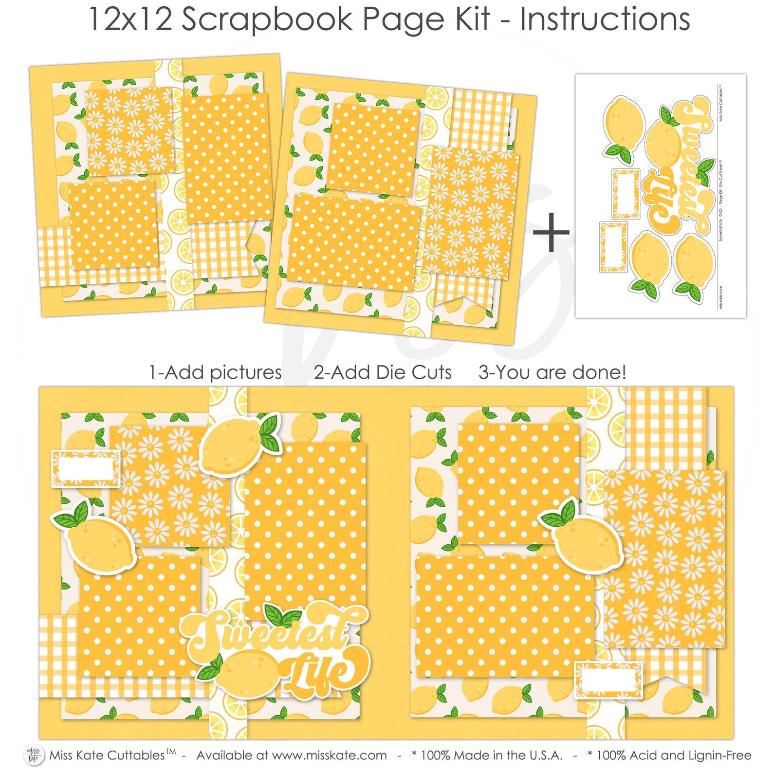 Sweetest Life - 12x12 Scrapbook Page Kit for Summer Photos Lemon Layout ...