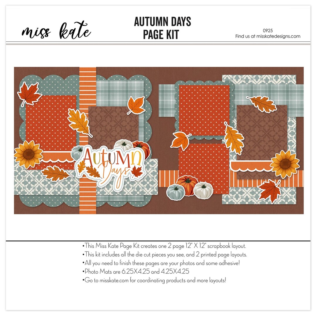 Autumn Days - 12x12 Scrapbook Page Kit – Thanksgiving Album, Fall Paper ...