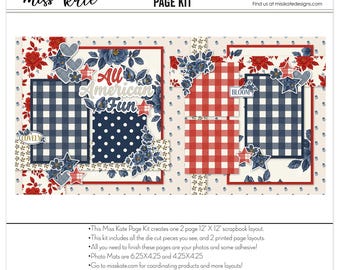 All American Fun - 12x12 Scrapbook Page Kit – USA Album, Patriotic Scrapbook, July 4th Scrapbook, 12x12 Layout, DIY Scrapbook