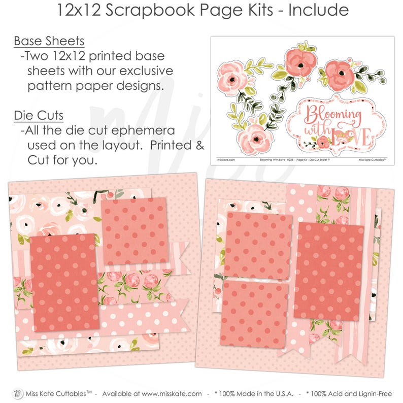 Blooming With Love - 12x12 Scrapbook Page Kit – Valentine Layout, Pre ...