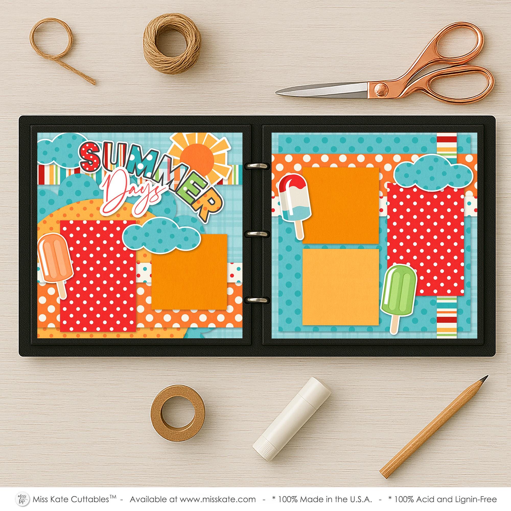 Summer Days - 12x12 Scrapbook Page Kit – Popsicle Theme, Vacation Album ...