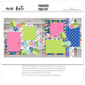 Paradise - 12x12 Scrapbook Page Kit scrapbook pages kit beach scrapbooking tropical scrapbook cruise album kit floral summer diy photo kit