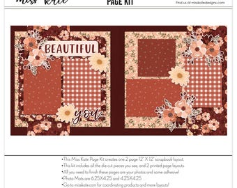 Beautiful You - 12x12 Scrapbook Page Kit Floral Scrapbook Mother's Day Kit DIY Scrapbook Elegant Layout Family Album Page