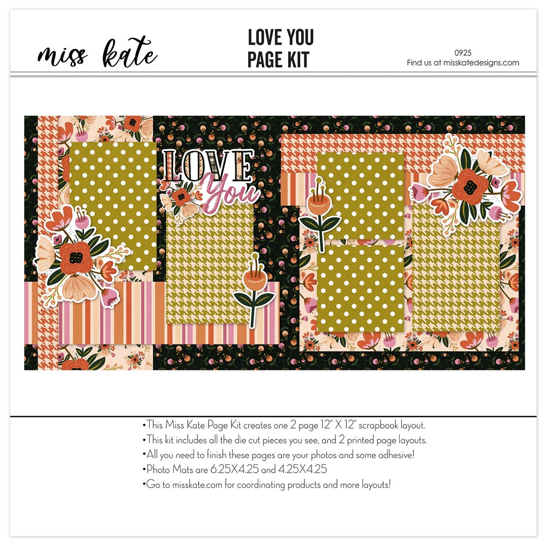 Love You - 12x12 Scrapbook Page Kit – Floral Scrapbook Pages, Romantic ...