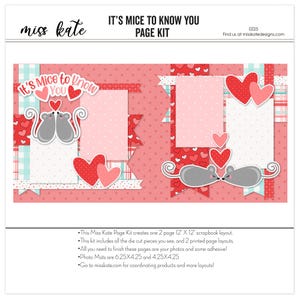 It’s Mice to Know You - Scrapbook Page Kit Valentine Paper Love Theme DIY Memory Book Cute Mouse Scrapbooking Supplies Anniversary Craft Kit