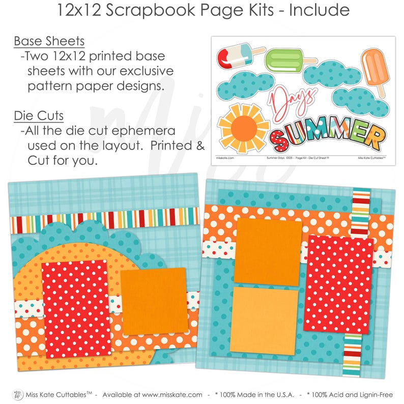 Summer Days - 12x12 Scrapbook Page Kit – Popsicle Theme, Vacation Album ...