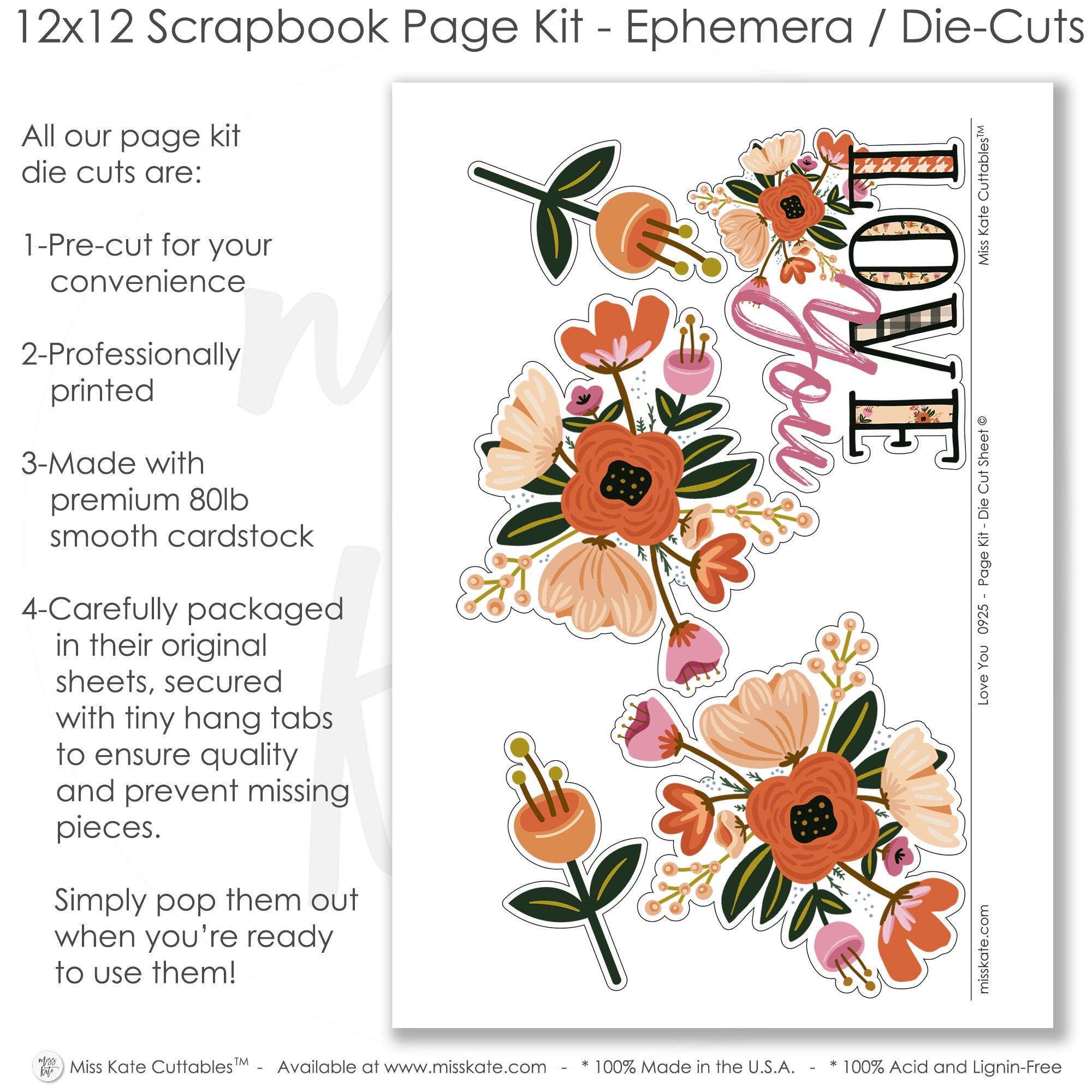 Love You - 12x12 Scrapbook Page Kit – Floral Scrapbook Pages, Romantic ...