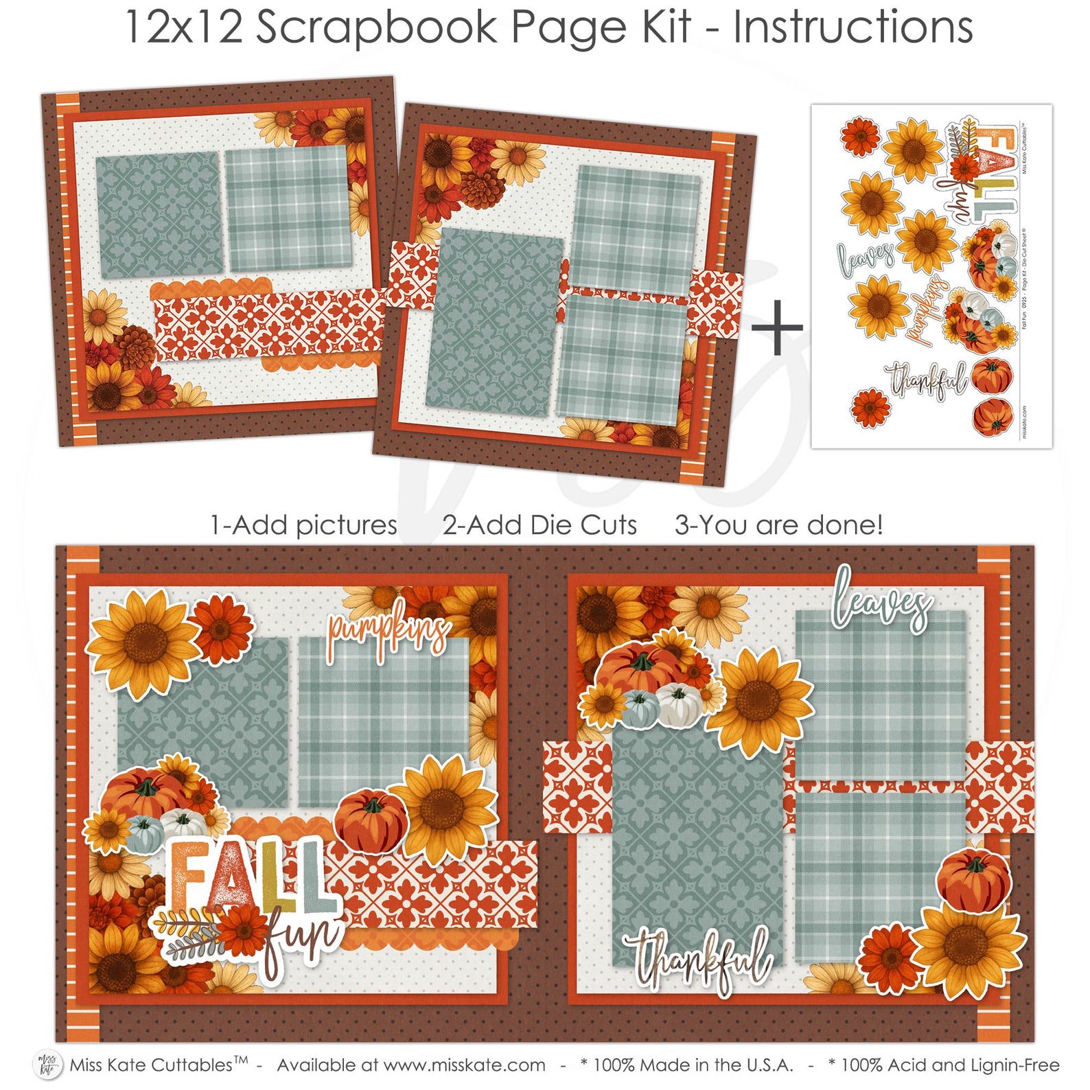 Fall Fun - 12x12 Scrapbook Page Kit – Autumn Paper Crafts, Pumpkin ...