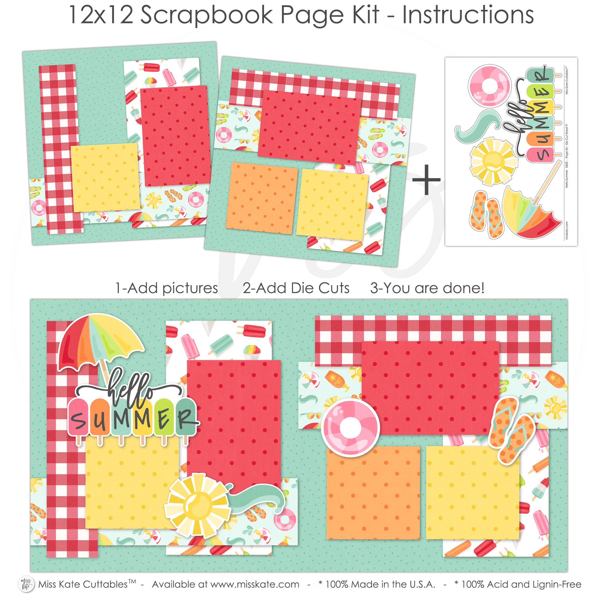 Hello Summer - 12x12 Scrapbook Page Kit – Family Album, Colorful Layout ...