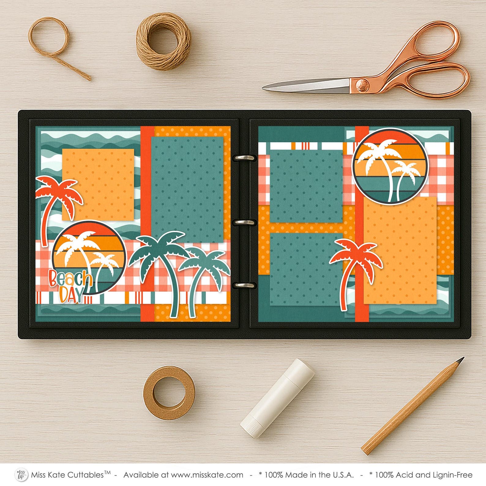 Beach Day - 12x12 Scrapbook Page Kit – Summer Layout, Palm Tree ...